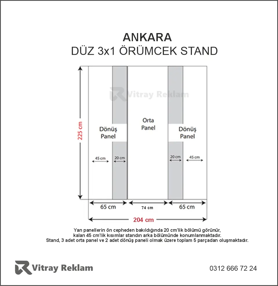 3x1 örümcek stand düz model ölçüleri 204x225 cm