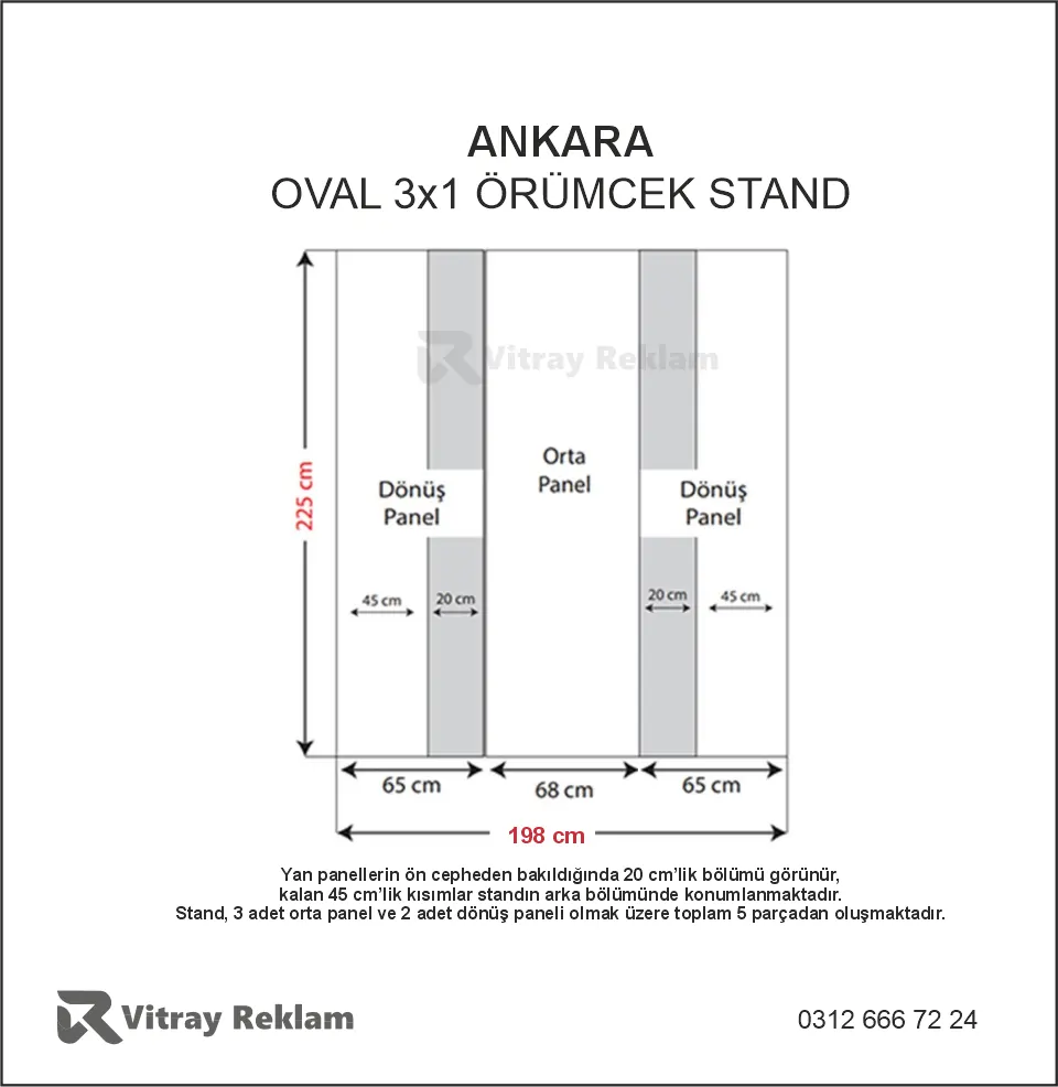 3x1 örümcek stand oval model ölçüleri 198x225 cm
