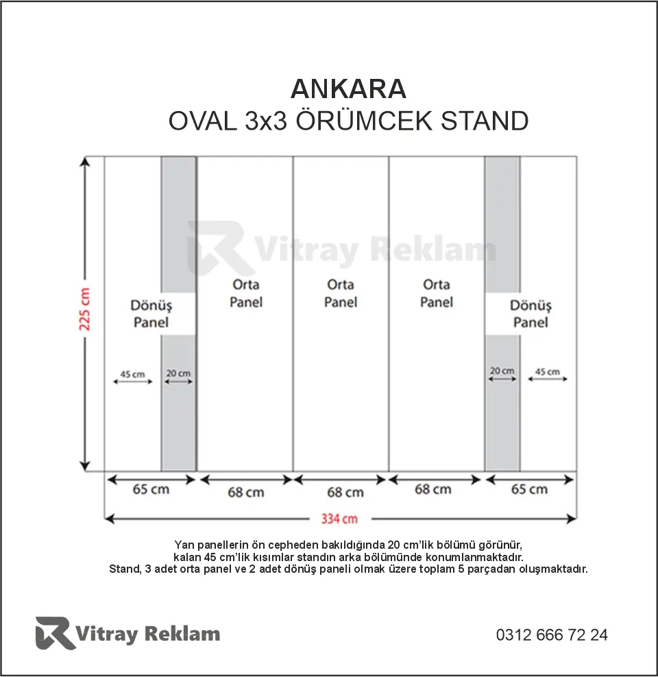 3x3 örümcek stand oval model ölçüleri 334x225 cm