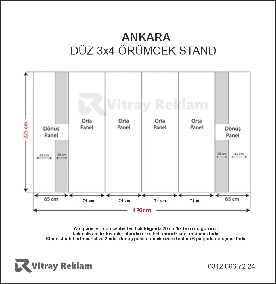 3x4 örümcek stand düz model ölçüleri 426x225 cm