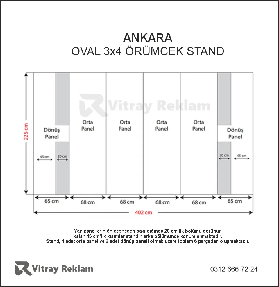 3x4 örümcek stand oval model ölçüleri 402x225 cm