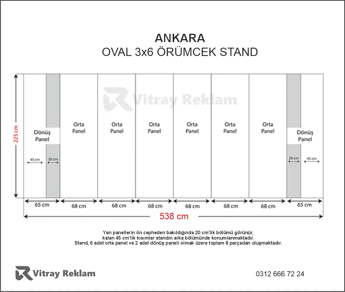 3x6 örümcek stand oval model teknik ölçüleri 538x225 cm