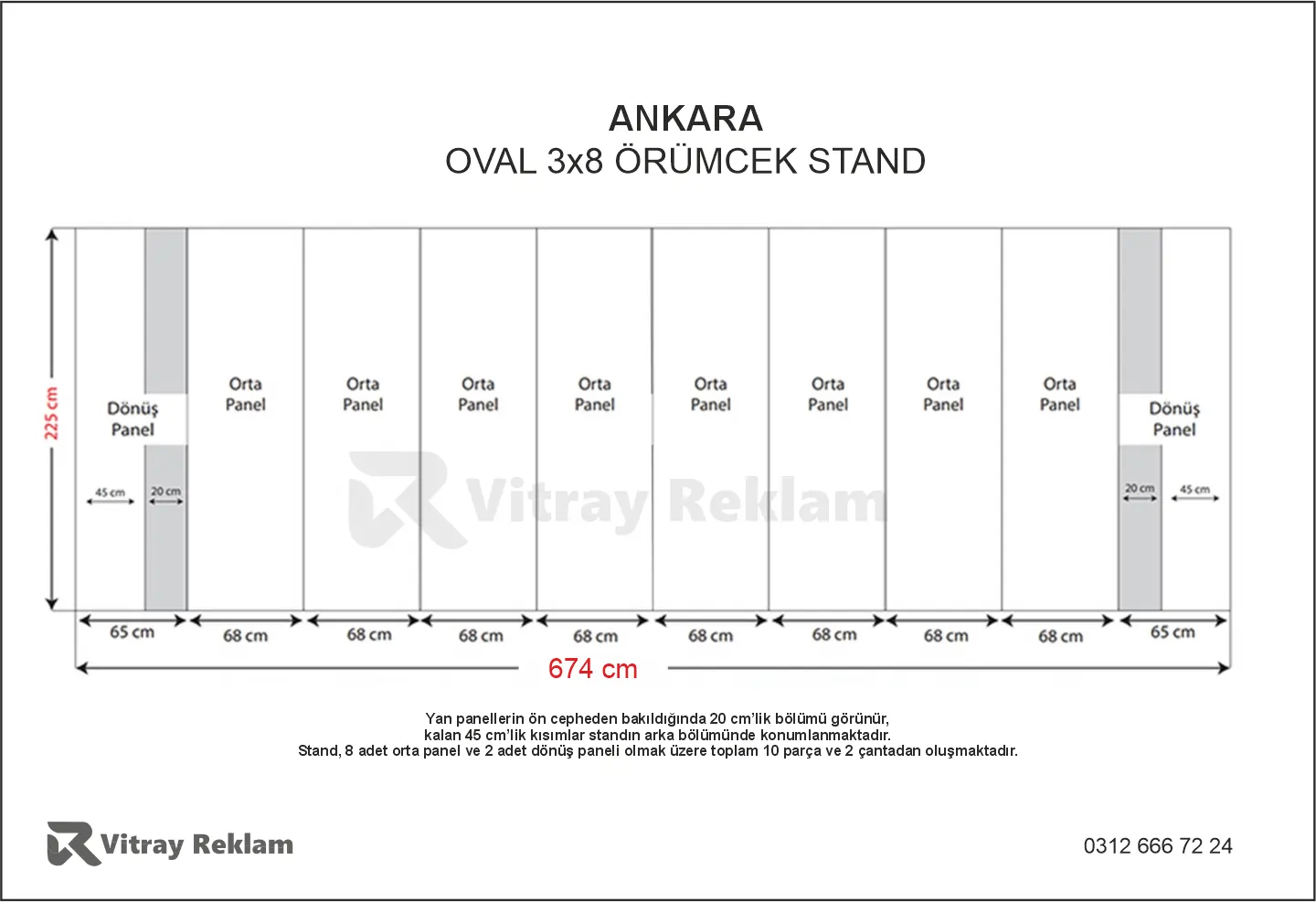 3x8 örümcek stand oval model teknik ölçüleri 674x225 cm