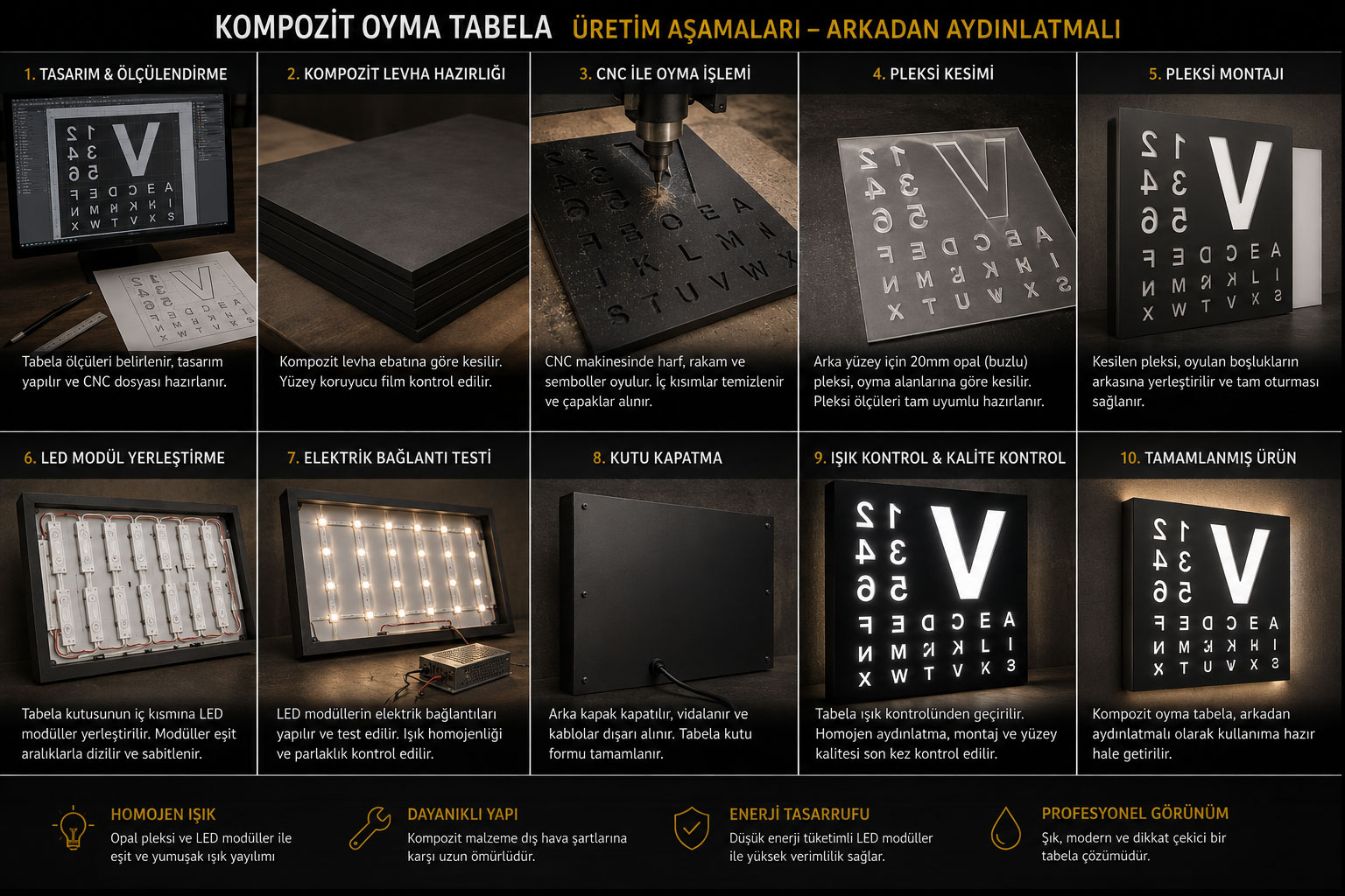 Kompozit Oyma Tabela üretim aşamaları